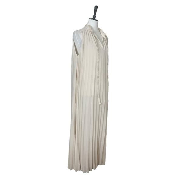 H&M Midi Dress Pleated Tie V-neck Cream Ivory Lined Chiffon Women’s Size Large - Picture 2 of 11